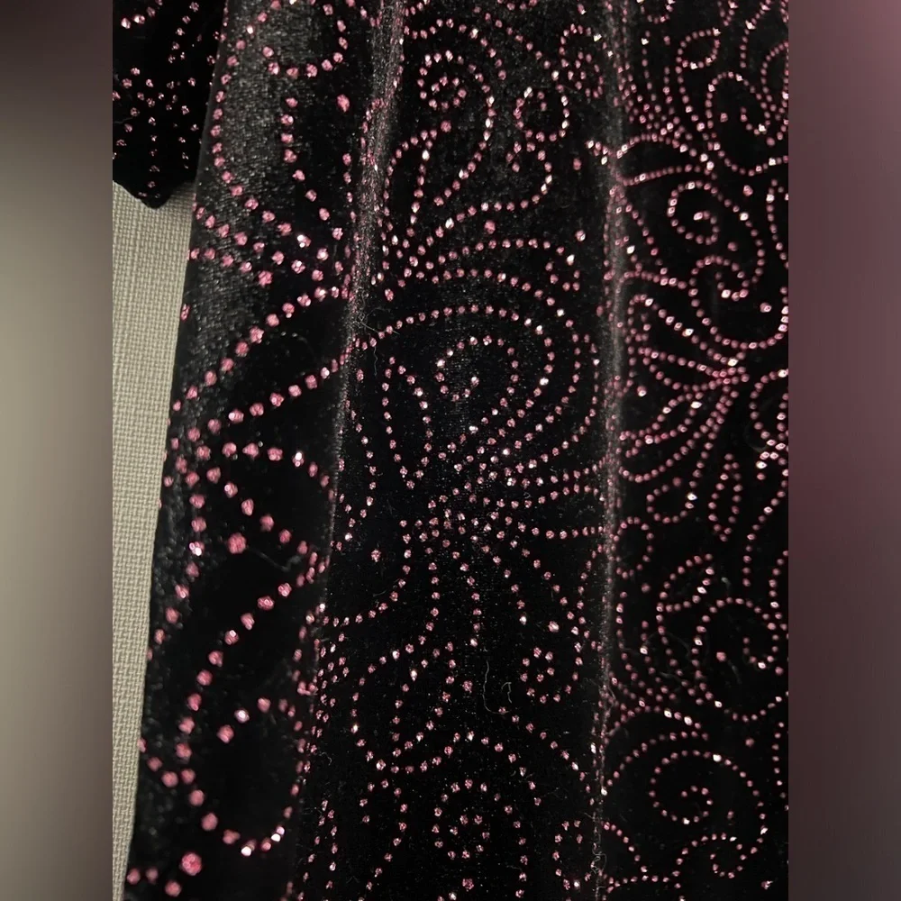 Vintage Notations Black Velvet with Pink Glitter Shirt XL - Picture 7 of 9